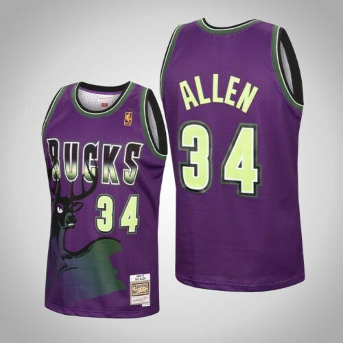 Men's Milwaukee Bucks #34 Ray Allen Purple Mitchell & Ness 1996-97 Hardwood Classics Swingman Stitched Jersey